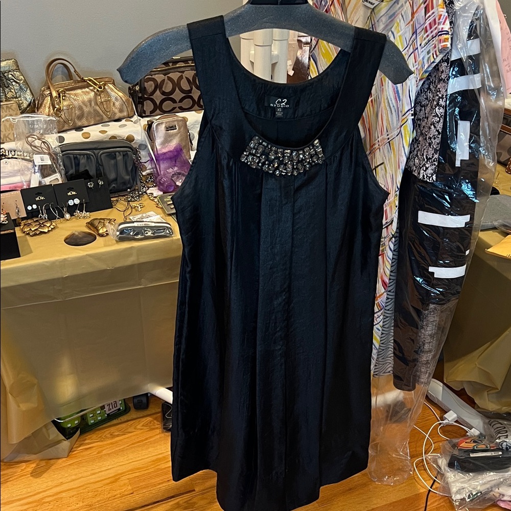 Black Sleeveless Dress with Beaded Neckline EUC